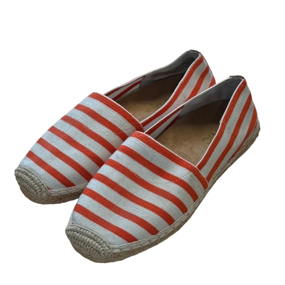 Vionic Valeri Espadrille Flats Women Size 5 Orange Striped Stretch Slip On Shoes